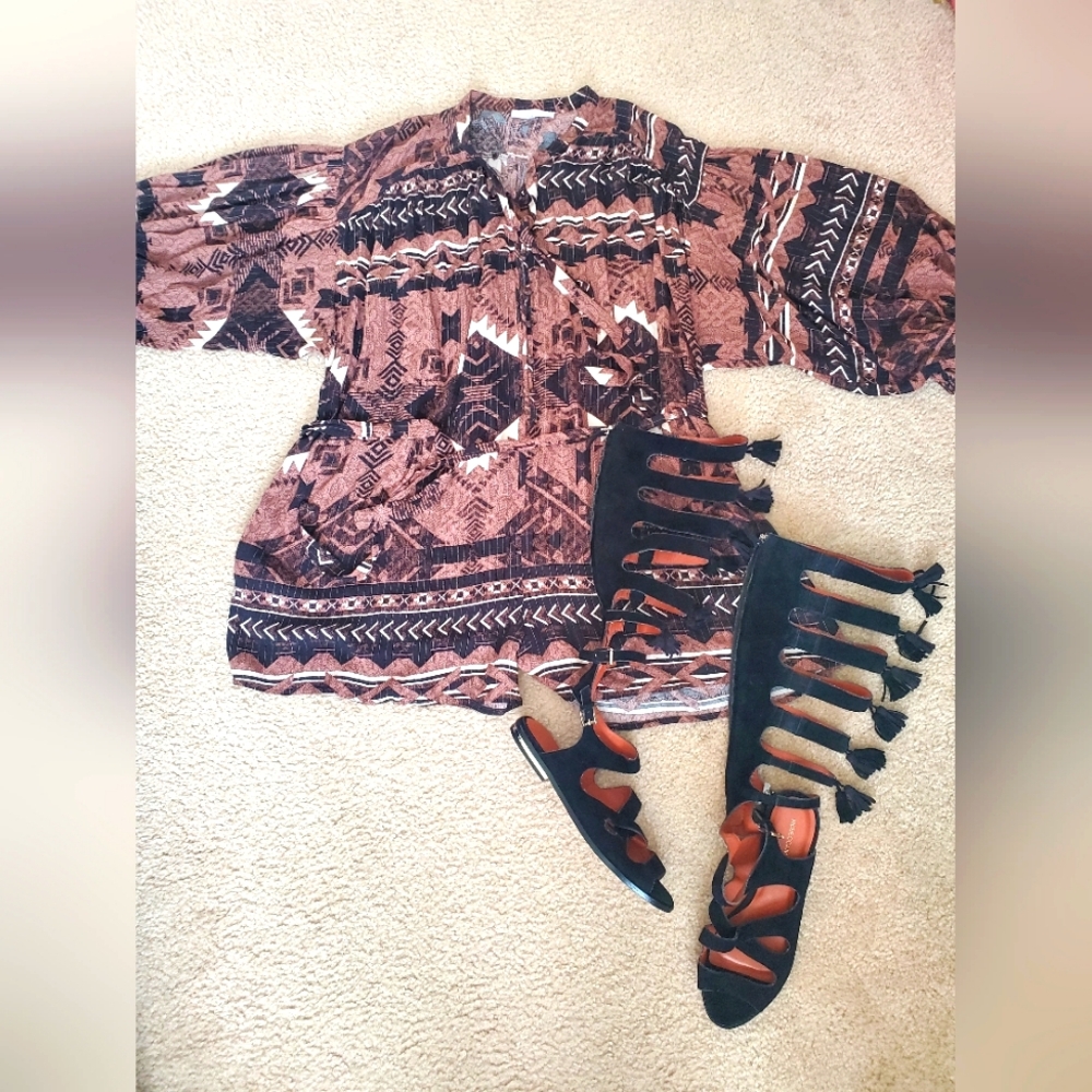 Olivaceous Bohemian Brown Patterned Romper Womens Large